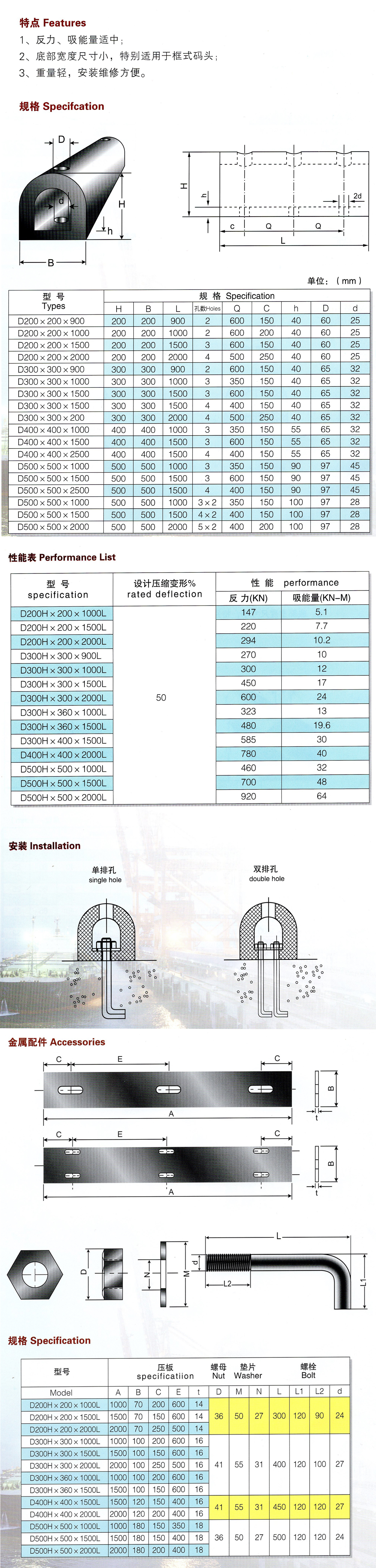 半圆型(D型)橡胶护舷